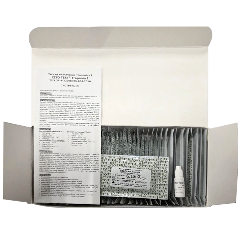 Тест на визначення тропоніну І CITO TEST® Troponin I (цільна кров/сироватка/плазма) №40